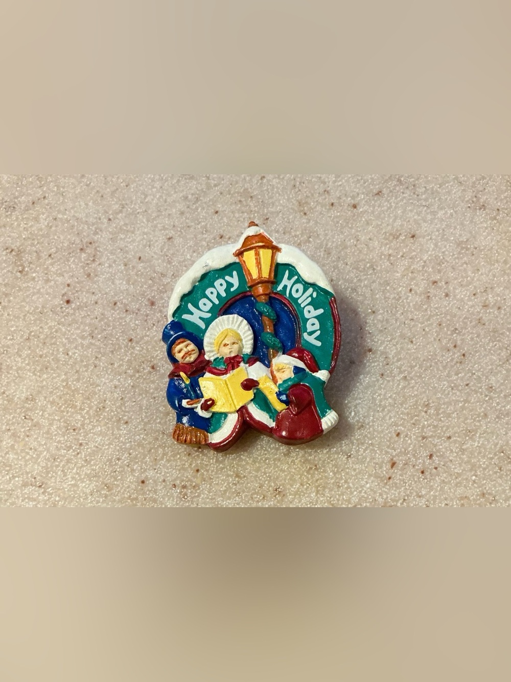 Vintage Holiday Carolers Pin - Multicolor